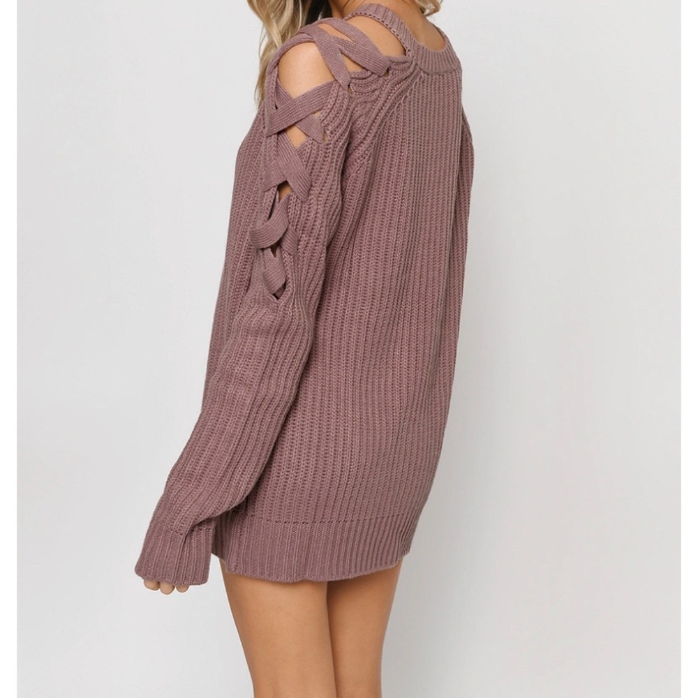 NEW - MIRACLE LACE UP SWEATER DRESS IN MAUVE